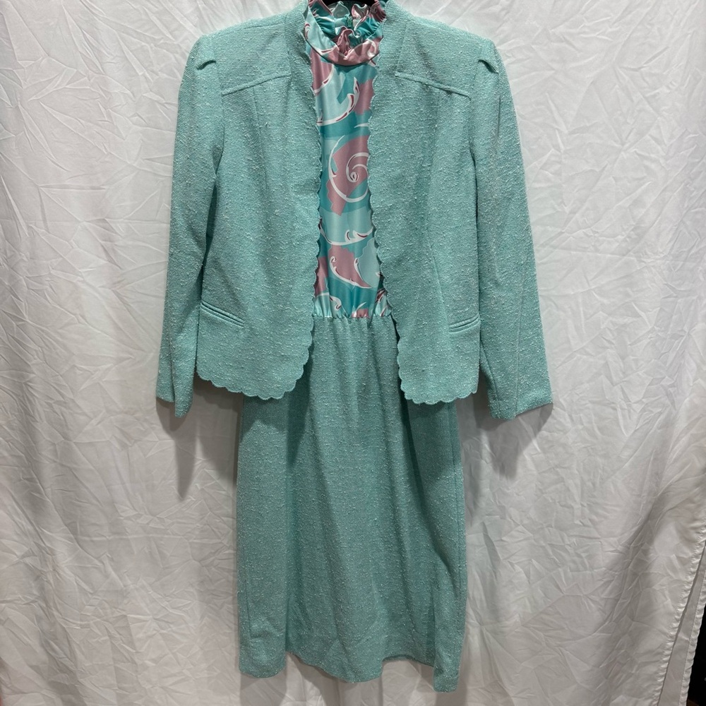 Marty Gutmacher Vintage‎ 2 Piece Dress Set Belt Scalloped Blazer Floral Corpcore